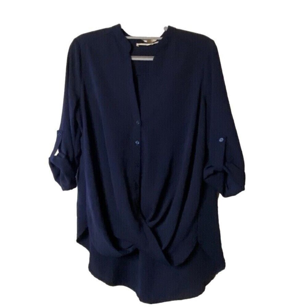 EUC Lush Criss Cross Navy Shirt‎ Button down with Twist Sz S